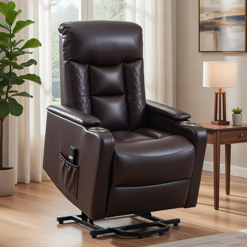 Sedili home theater in pelle traspirante Poltrona reclinabile sollevabile elettricamente con portabicchieri per anziani