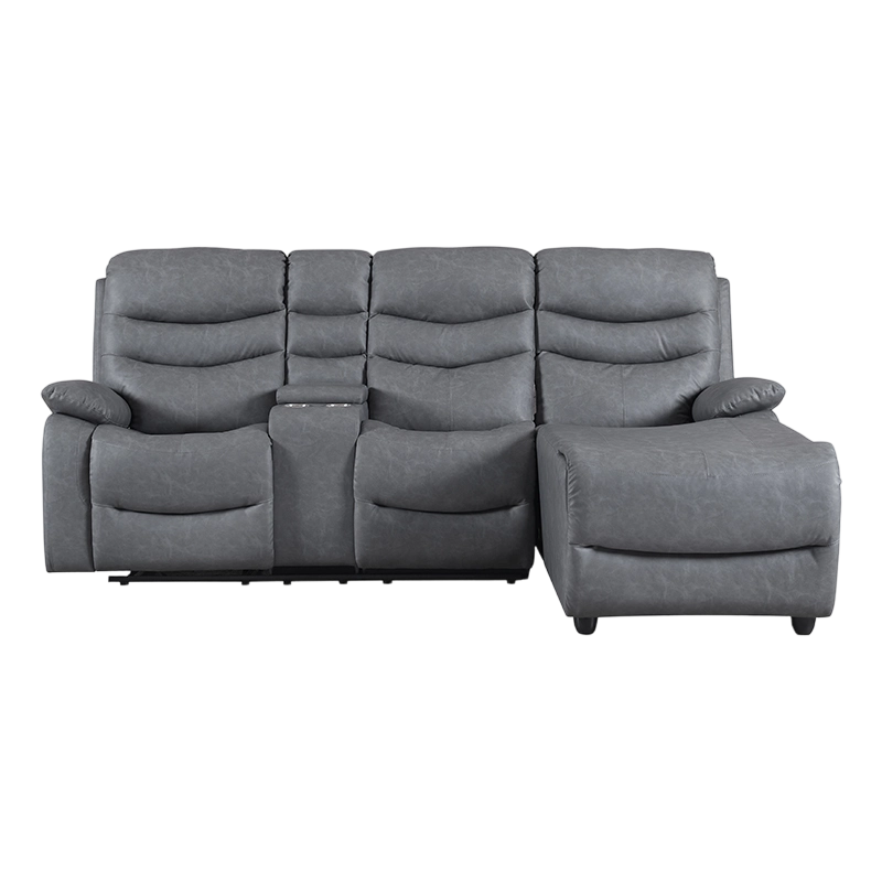Sezione reclinabile manuale imbottita blu con chaise longue e contenitore