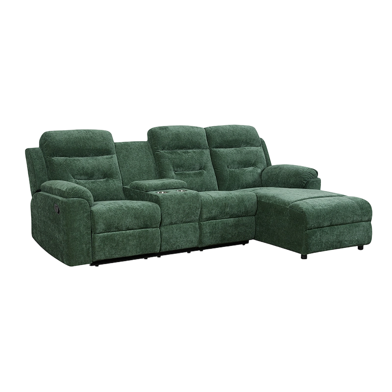 Chaise longue reclinabile manuale verde componibile per 3 persone con console portaoggetti