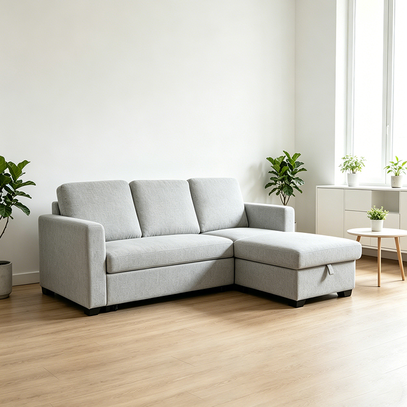 Divano letto componibile reversibile con chaise longue contenitore
